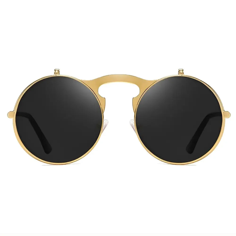 Occhiali da sole rotondi neri e dorati