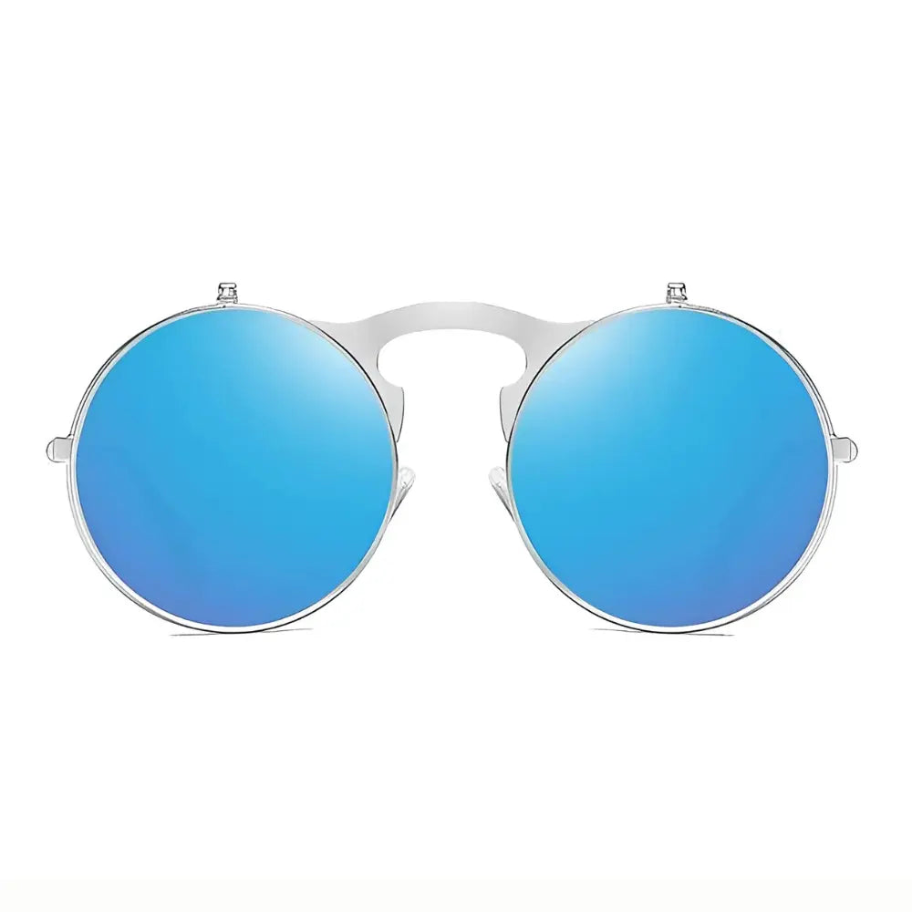 Occhiali da sole rotondi color argento blu