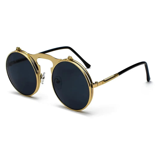 Occhiali da sole rotondi dorati e neri
