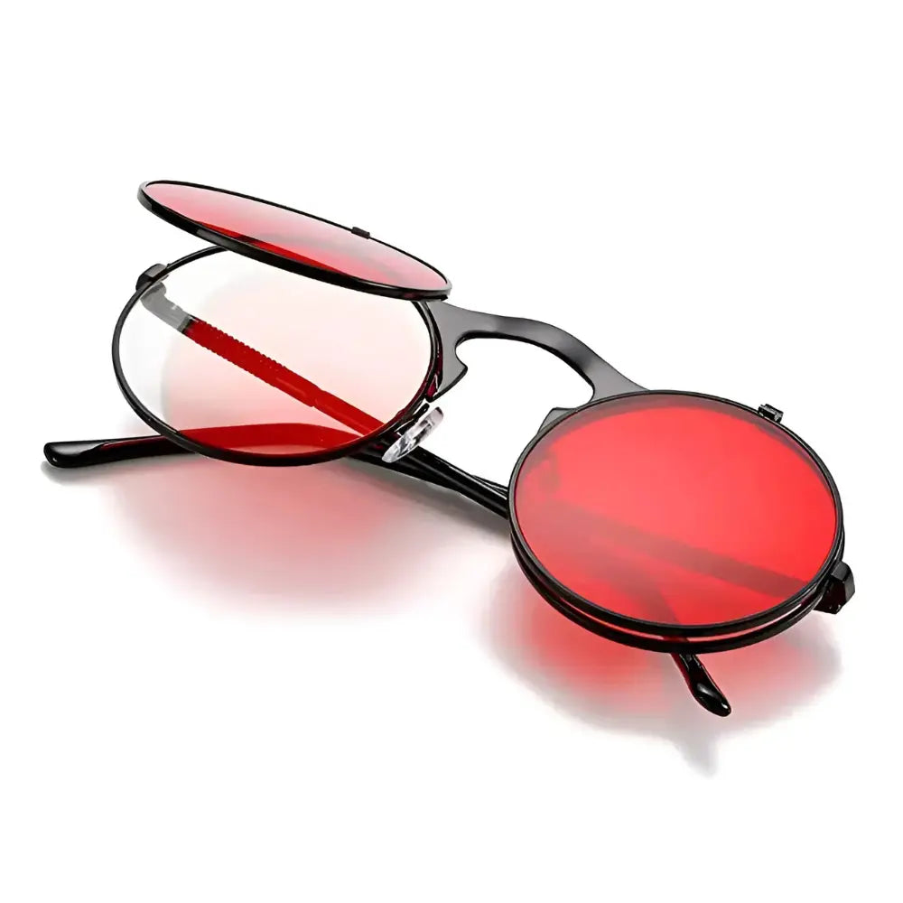 Occhiali da sole rotondi neri e rossi