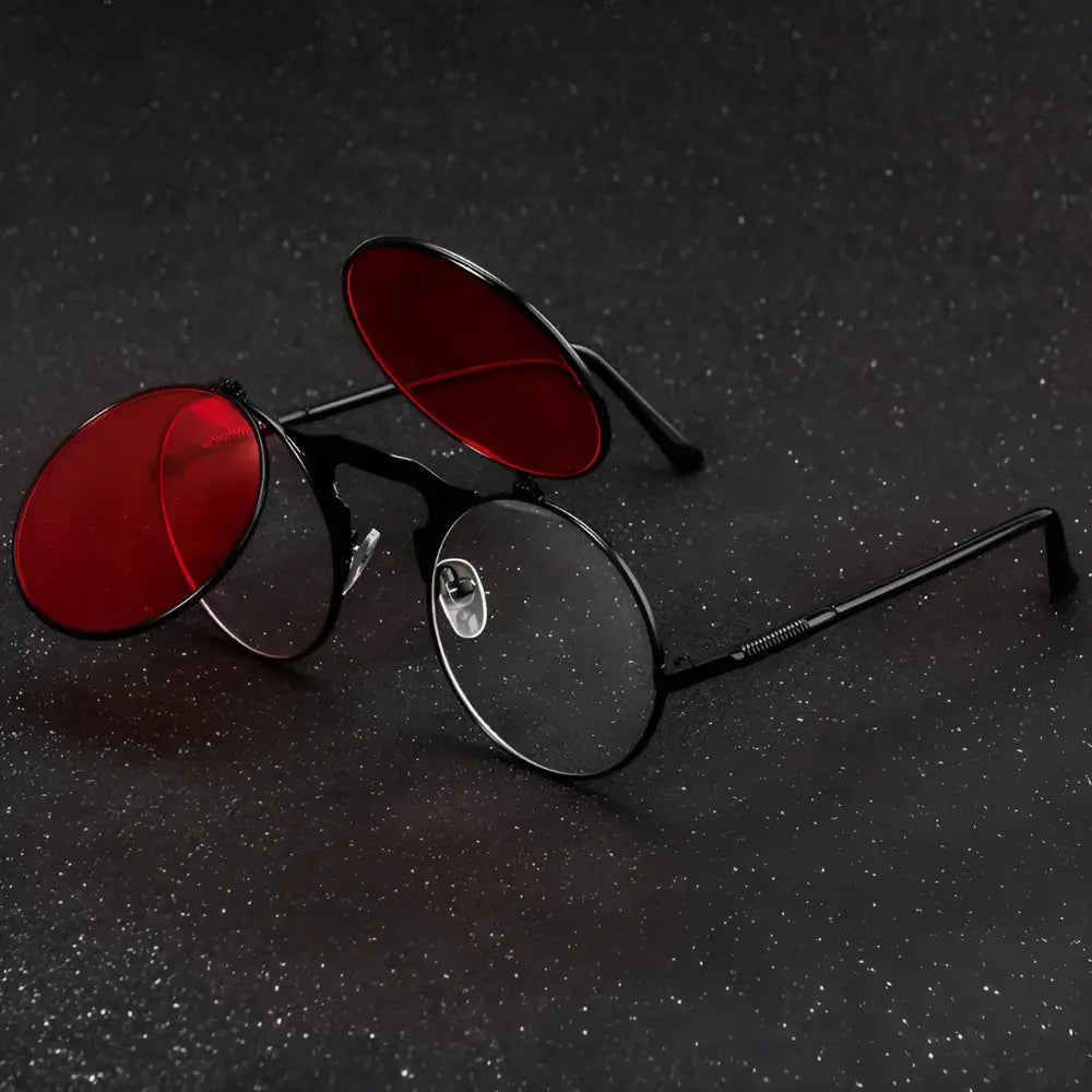 Occhiali da sole rotondi neri rossi
