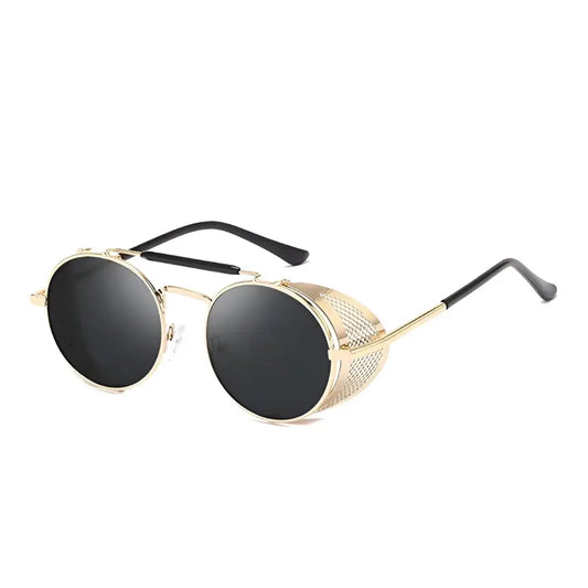 Occhiali da sole uomo rotondi vintage dorata e nera