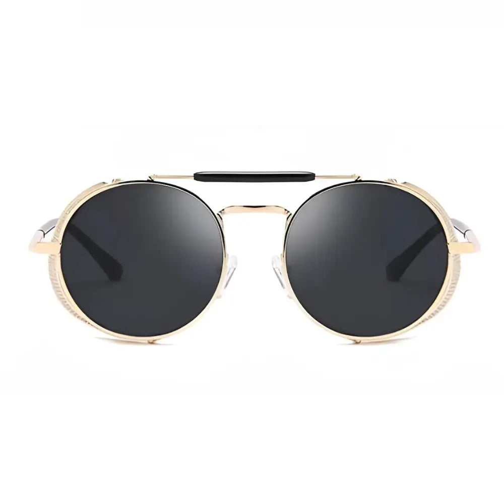Occhiali da sole uomo rotondi vintage nera e dorata